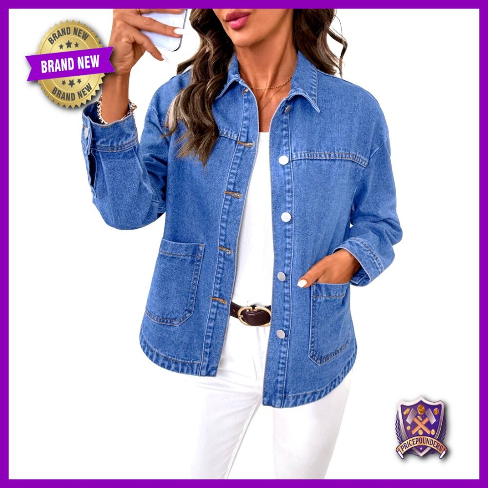 Oversized Denim Jacket Classic Boyfriend Fit Casual Chic Button Down